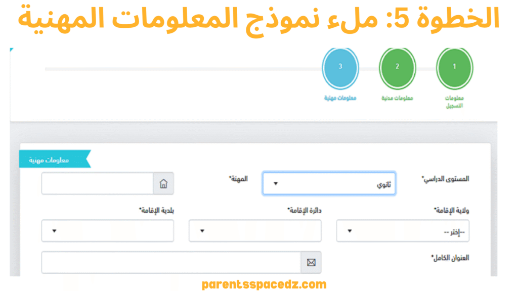 ملء نموذج المعلومات المهنية