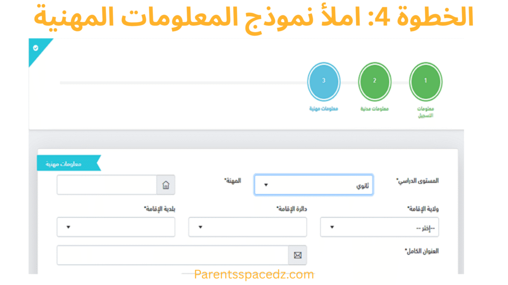 املأ نموذج المعلومات المهنية